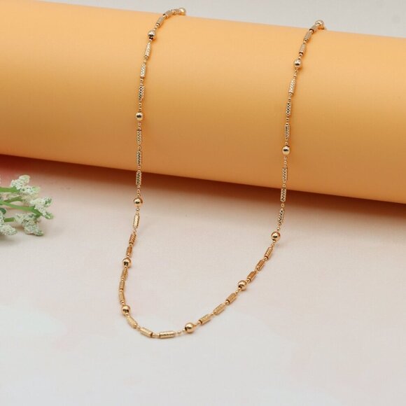 Rose Gold Beaded Chain Necklace with Elegant Textured Detailing, XPNL0217 - Picture 1 of 11